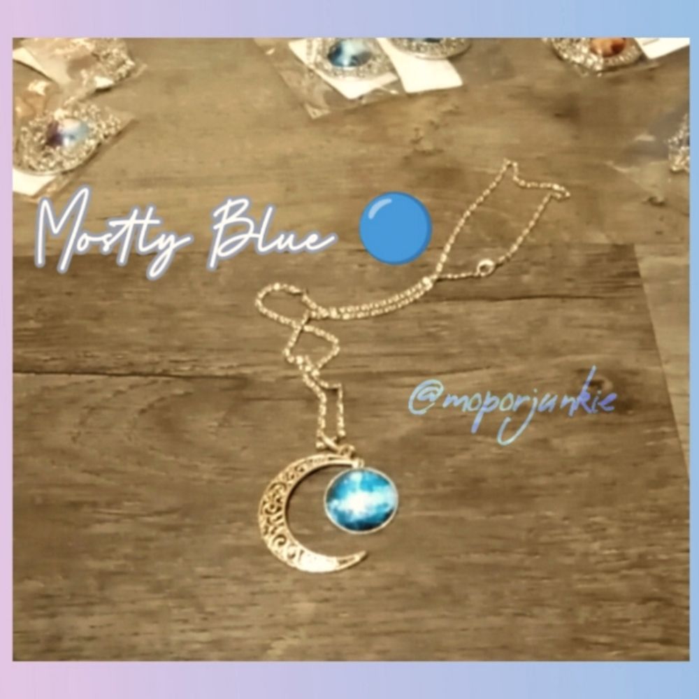 Crescent moon galaxy necklace mostly Blue
